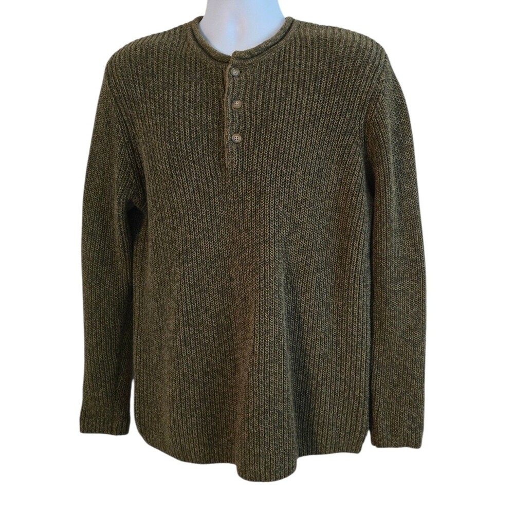 LL Bean Vintage Sweater Mens Size Medium Ribbed Knit Rolled Neck Green